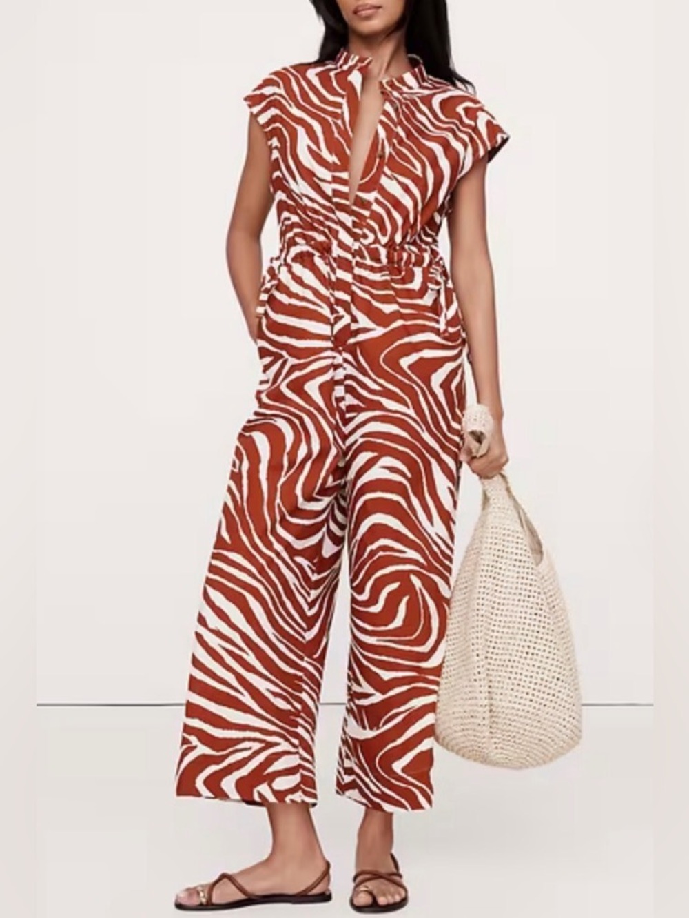 Banana Republic Rust and White Zebra Jumpsuit Size M #146 - Picture 1 of 17